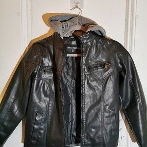 Faux Leather Moto Jacket with Hood youth 10/12